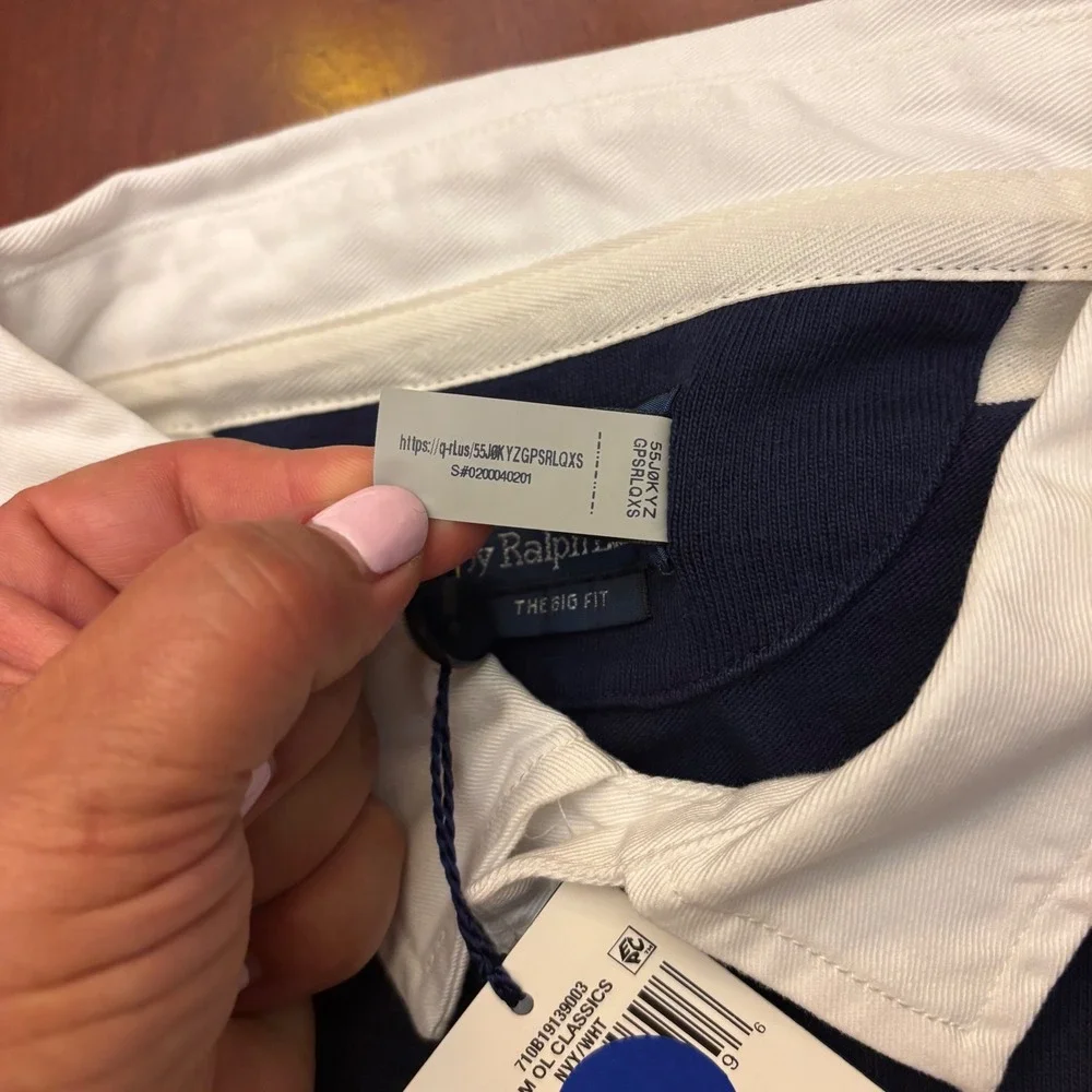 Polo Ralph Lauren M XXL NWT Oversized Fit Stripe Jersey Rugby Shirt Navy/White